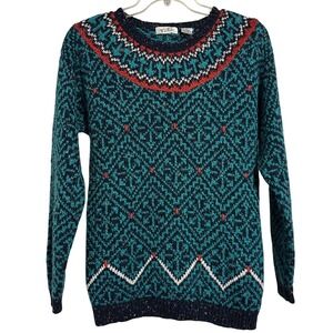 T.Q. Geometric Fair Isle Sweater Womens Medium Teal Vintage Nordic Knit